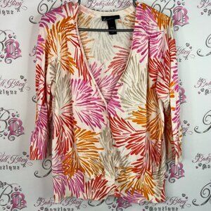 Lane Bryant cardigan fireworks flowers 💐 Leaf Print Women's Top buttons